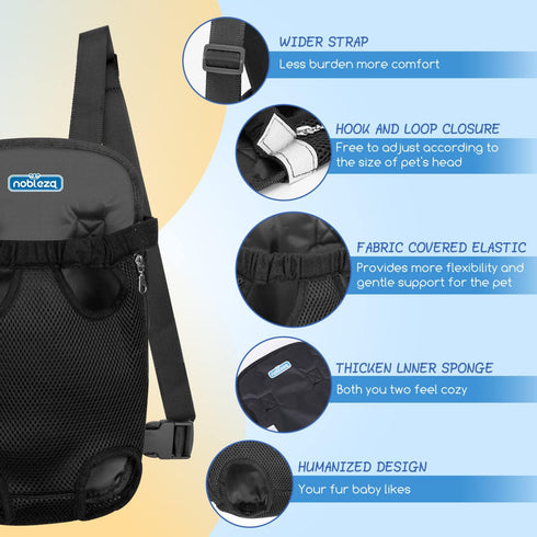 Nobleza Pet Carrier Backpack, Adjustable Dog Front Carrier Legs Out Easy-Fit Dog Carrier Backpack for Small Dogs Cats and Rabbits (L, Black)...
