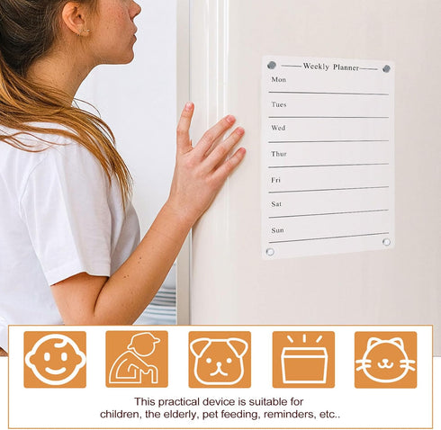 Acrylic Magnetic Dry Erase Board for Fridge, 13x9" Clear Acrylic Dry Erase Calendar Board for Refrigerator, Magnetic Acrylic Board Meal Planner Mo...
