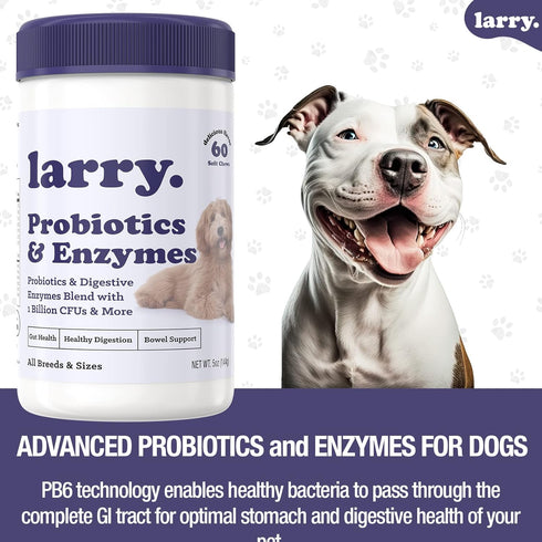Dog Probiotics and Digestive Enzymes by Larry | 1 Billion CFUs of Probiotics for Dogs | Digestion, Bowel Support, & Gut Health for Dogs | Probioti...