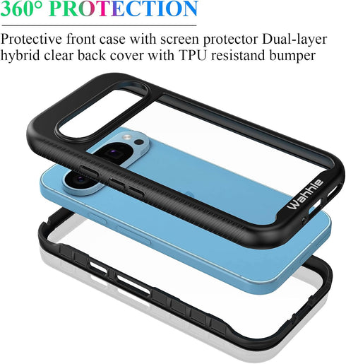 wahhle for Google Pixel 9/9 Pro Case, Built in Screen Protector Full Body Shockproof Slim Fit Bumper Protective Phone Cover for Pixel 9/9 Pro Men ...