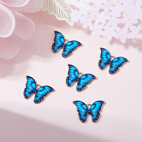 DanLingJewelry 100 pcs Blue Enamel Butterfly Pendant Charms for Butterfly Necklace Jewelry Making Bracelet Earring...