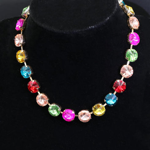 JNF Colorful Crystal Rhinestone Choker Collar Necklace For Women Twisted 3 Strand Statement Necklace Trendy Sparkly Gold Neck Chain Wedding Bridal...