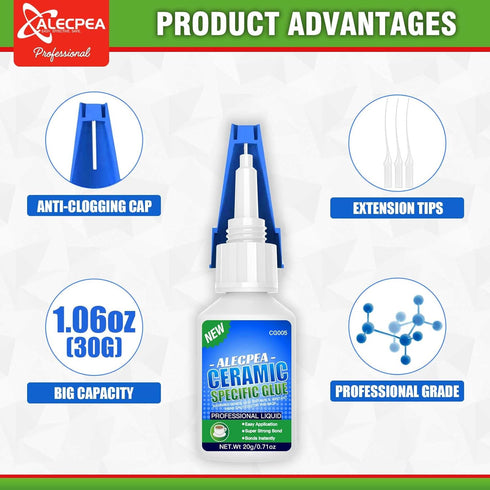 Ceramic Super Glue - 2Pack 20g Rapid-Setting Adhesive for Porcelain & Pottery Repair | Waterproof, High Strength for Dishes, Tiles, DIY Crafts...