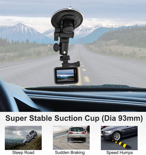 Suction Camera Mount, Car Camera Holder for Dashboard Windshield, Suction Cup Stand with 1/4" Tripod Adapter for Gopro Hero 12 11 10 9 8 7, Max, S...