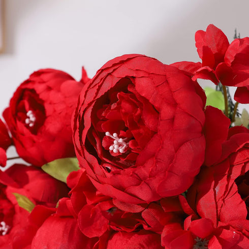 Duovlo Springs Flowers Artificial Silk Peony Bouquets Wedding Home Decoration,Pack of 1 (Spring Red)...