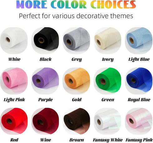 Crystal Organza Fabric Tulle 11 Inch by 50 Yards Sheer Tulle Rolls for DIY Craft Wedding Party Baby Shower Decor Gift Wrapping Party Supplies (Fan...