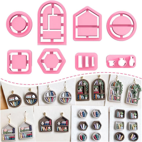 Keoker Back to School Clay Cutters, Polymer Clay Earrings Cutters for Jewelry Making, Bookshelf Polymer Clay Cutters, Teacher Clay Cutters for Ear...
