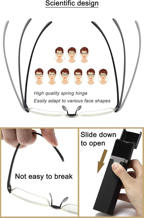 EYEURL Half Frame Reading Glasses Men and Women - Blue Light Blocking 1 Pair Computer Readers (Black, 2.5)...
