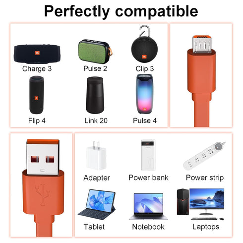 Micro USB Cable for JBL Speaker Compatible with JBL Charge 3, Charge 2, Flip 4, Pulse 2, Flip 2, Flip 3, Pulse, Go, Clip Plus, Clip, Charge 2 Plus...