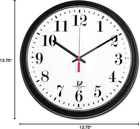 Black Quartz Contract Clock, 13.75" Overall Diameter, Black Case, 1 Aa (Sold Separately)...