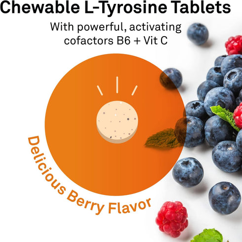 NeuroScience AttenTrex L-Tyrosine Chewable Tablets with Vitamin B6 - Supports Attention, Energy + Focus for Adults, Children, Teens - Supplement t...