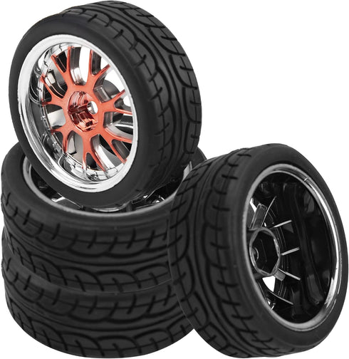 4Pack HIRCQOO 12mm Hex Plastic Wheel Rims & 2.59" Rubber Tires Set w/Foam Compatible with Traxxas Kyosho HPI Tamiya TT-01 TT-02 Sakura HSP 1/10 RC...
