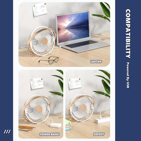 USB Desk Fan Mini Desktop Table Fans 2 Speed Personal Quiet Fan with Strong Airflow Portable Cooling Fan with Head Adjustable for Home Bedroom Dor...