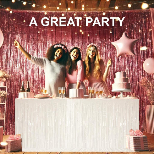 allgala White Tinsel Table Skirt 2-Pack 29x108 Inch Metallic Foil Fringe Table Skirts for Party Event, Parade Float, Party Decoraton...