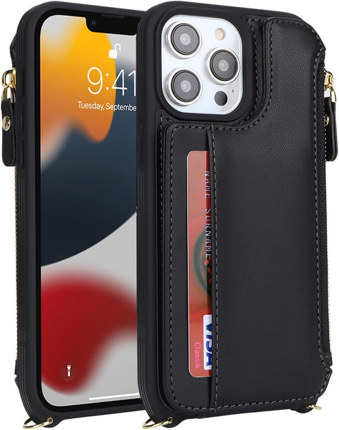 Cavor for iPhone 13 Pro Case with Card Holder,iPhone 13 Pro Wallet Case for Women,Phone Case iPhone 13 Pro Case with Strap,Crossbody Lanyard and W...