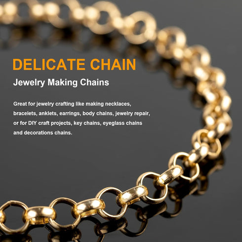 KYUNHOO Hollow Circle Chain Spool Gold Jewelry Making Chain Roll 5 Meters Aluminum Chains for Women Men DIY Craft Finding Jewelry Making Supplies...