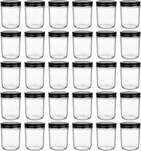 QAPPDA 6oz Glass Jars With Lids,Small Mason Jars Wide Mouth,Mini Canning Jars With Black Lids,Kitchen Storage Jars For Honey,Jam,Jelly,Baby Foods,...