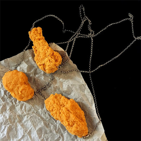 Simulation 3D Fried Chicken Pendant Y-Style Necklace Funny Vivid Food Chicken Legs Wings Necklace Resin Drumstick Creative Barbecue Shaped Jewelry...