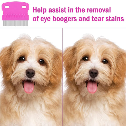 5 Pieces Dog Flea Comb Pets Grooming Comb Kit for Small Dogs Puppies Stainless Steel Teeth Dog Comb Tear Stain Remover Comb 2-in-1 Dog Combs with ...