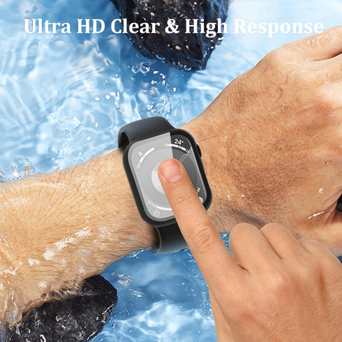 2 Pack Waterproof Case for Apple Watch 44mm SE (2nd Gen) Series 6 5 4 with Tempered Glass Screen Protector, Full Protective Hard PC Bumper Case Fa...