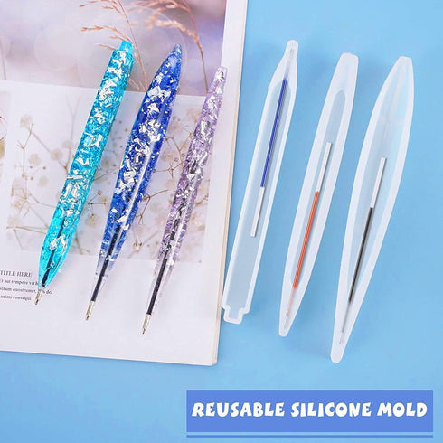 JANYUN 3 Pieces Pen Shape Resin Mold Ballpoint Pen Silicone Molds Epoxy Resin Molds Resin Casting Molds with 75 Pieces Ballpoint Refill Pens for D...