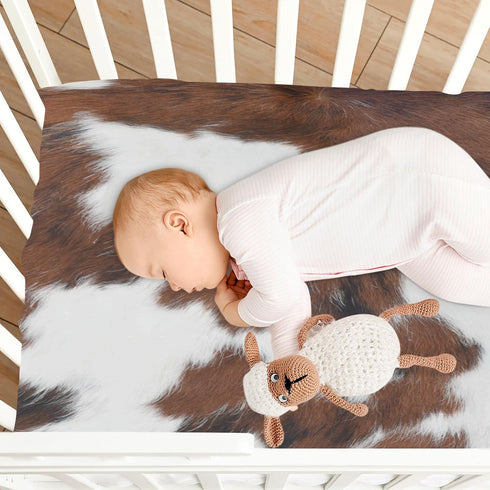 White Brown Print Cow Crib Sheets for Boys and Girls, Fitted Baby Crib Sheets Soft and Breathable Mini Crib Sheets 39 X 27 X Inches...