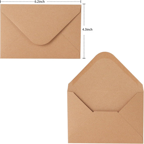 V-flap Kraft Envelopes, 50 Pack, 4 x 6 Inch, A4 Envelopes, Card Envelopes, Brown Envelopes, Kraft Paper Envelopes for Invitations, Postcard Envelo...