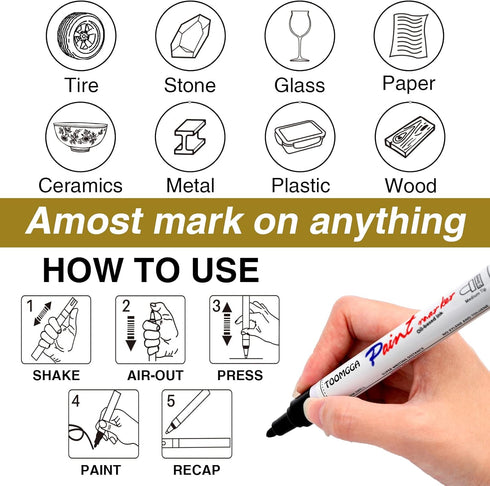 White Paint Pens Permanent Paint Markers - 2 Pack Oil Based Marking Pens, Medium Point, Quick Drying and Waterproof Paint Pens for Rock Painting C...