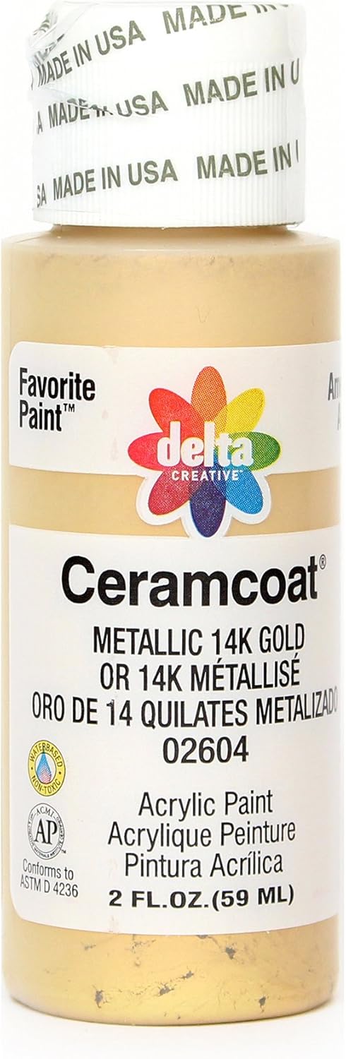 Delta Creative Ceramcoat Metallic and Pearl Acrylic Paint in Assorted Colors (2 oz), 2604, Metallic 14k Gold...