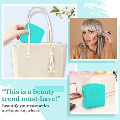 Nylon Mini Makeup Bag for Purse, Preppy Small Cute Makeup Bag Cosmetic Zipper Pouch Purse, Waterproof Travel Coin Pouch Sanitary Napkin Storage Ba...