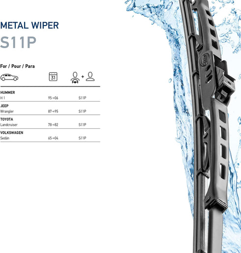 Hella OE Quality 11 Inch All Seasons Streak-Free Rubber Standard Wiper Blade (2 Blades) fit select Hummer Jeep Toyota Volkswagen / 9XW398114011...