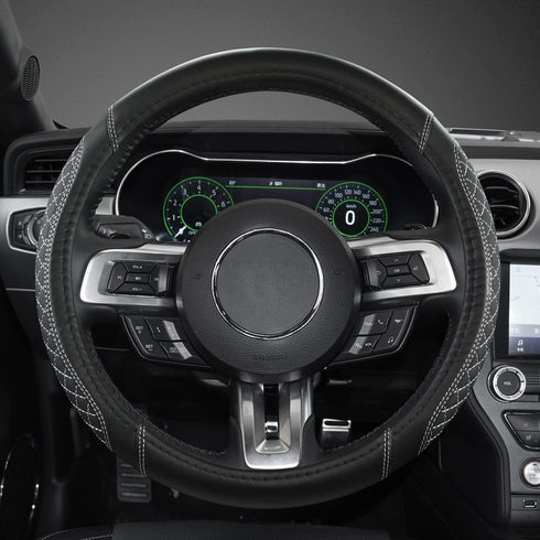 West Llama Car Steering Wheel Cover for Ford Escape,Explorer,Fusion,Focus,Bronco,Transit,Edge(Diamond Quilted - Black+Gray- Standard Size)...