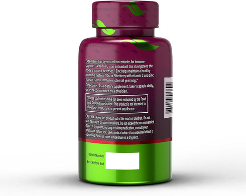 ORZAX Elderberry Capsules - Immune Support Supplement with Elderberry Vitamin C and Zinc - Antioxidants Supplement for Women and Men (60 Vegetable...