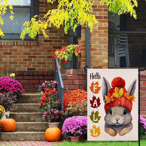 Hello Fall Rabbit Garden Flag 12.5x18 Inch Double Sided, Seasonal Autumn Bunny Maple Leaves Yard Outdoor Decoration...