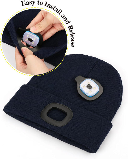 MELASA Unisex Kids LED Beanie, USB Rechargeable Hands Free Headlamp Hat, Night Flashlight Hat, Gifts for Kids Boys Black...