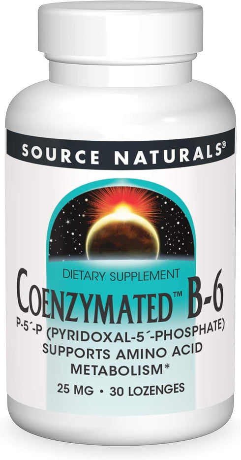Source Naturals Coenzymated B-6 25mg P-5 Pyridoxal-5 Phosphate Fast-Acting, Quick Dissolve Sublingual Vitamin Supports Amino Acid Metabolism - 30 ...