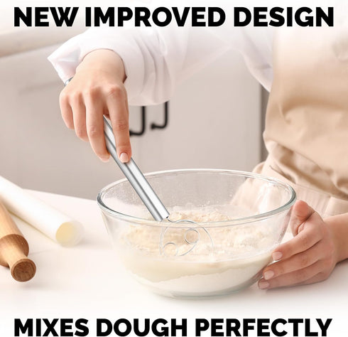 Zulay Kitchen 13-Inch Danish Dough Whisk - Stainless Steel Danish Whisk for Cooking with Dough Hook - Traditional Dutch Whisk - Bread Whisk for So...