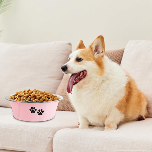 Stainless Steel Dog Bowls, Nonslip Rubber Bottom No Spill Proof Skid Metal Insulated Dog Bowls for Large Medium Small Breed Dogs (Pink, 6.6 Cups/5...