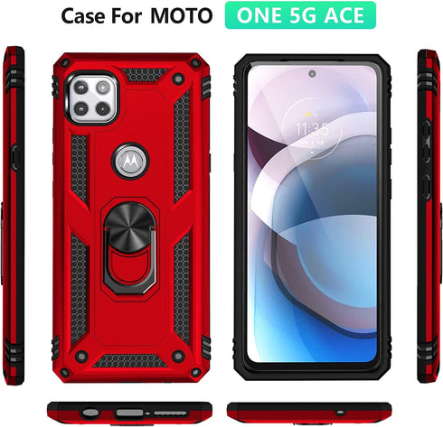 Military Grade Drop Impact for Moto One 5G Ace Case Motorola One 5G Ace G 5G Case 360 Metal Rotating Ring Kickstand Holder Armor Heavy Duty Shockp...