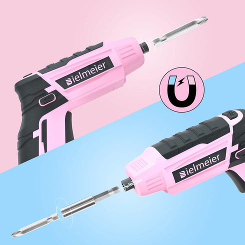 Bielmeier 4V Pink Cordless Screwdriver Set, Small Electric Drill for Women, Rechargeable with 27 Piece Driver Set, Mini Electric Screwdriver with ...