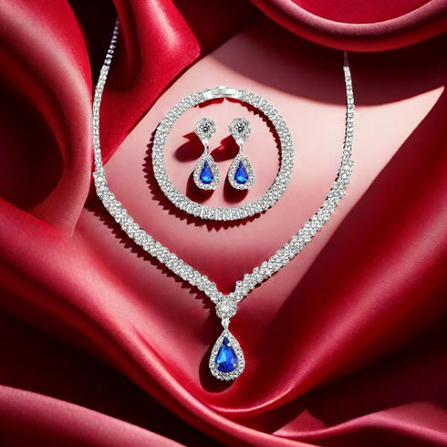 Silver Prom Jewelry Sets for Women Elegant Silver Crystal Wedding Necklace Earrings Bracelet Jewelry Set for Women Costume Party Bride Bridesmaid ...