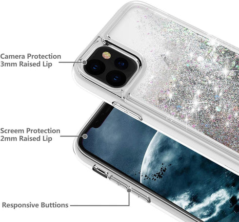 for iPhone 11 Pro Max Case, Double Layer Design Bling Flowing Liquid Floating Sparkle Colorful Glitter Waterfall TPU Protective Phone Case for iPh...