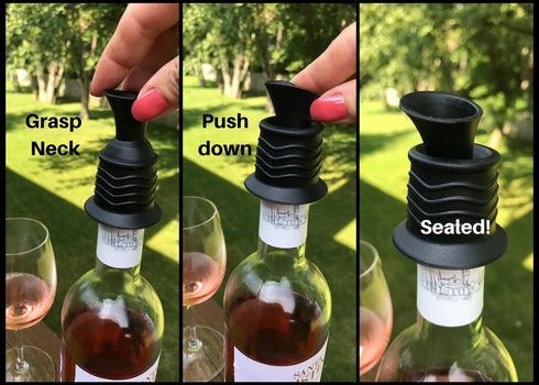 Wine Stopper and Pourer –Black Silicone Two in One Accessory to Serve and Save Wine More Easily by Simply Charmed...