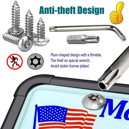 PRUST Anti Theft License Plate Frame- Black Silicone Car Plate Holder and Stainless Steel Tamper-Proof Screws kit, with License Plate Mounting Har...