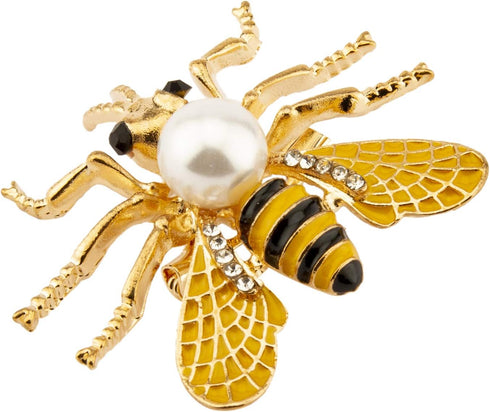 Knighthood Pearl Detail Black and Yellow Enamel Bee with Criss Cross and Stone Detailing Lapel Pin/Brooch...