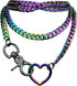 paloli Women's Slip Chain Rainbow Heart O-Ring Chunky Chain Necklace, Rays Cuban Long Layered Jewelry, Adjustable Lariat Y-Necklace Heart Loop Cho...