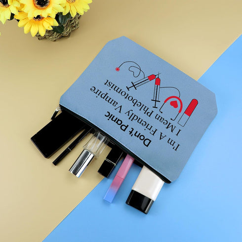 Funny Nurses Makeup Bag Gift Phlebotomist Gifts for Women Phlebotomy Technician Phlebotomist Nurse Gifts Blue Cosmetic Bag Appreciation Gift for P...
