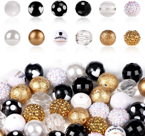 60pcs 20mm Graduation Plastic Beads, Large Bubblegum Beads with Lobster Clasp Extension Chain Fine Wire Spacer Beads Rhinestone Chunky Beads for D...