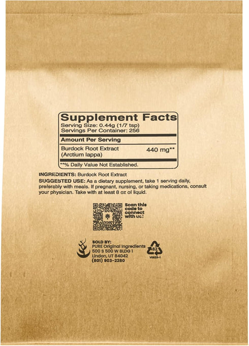 Pure Original Ingredients Burdock Root Extract (4 oz) Lab-Verified, Non-GMO...