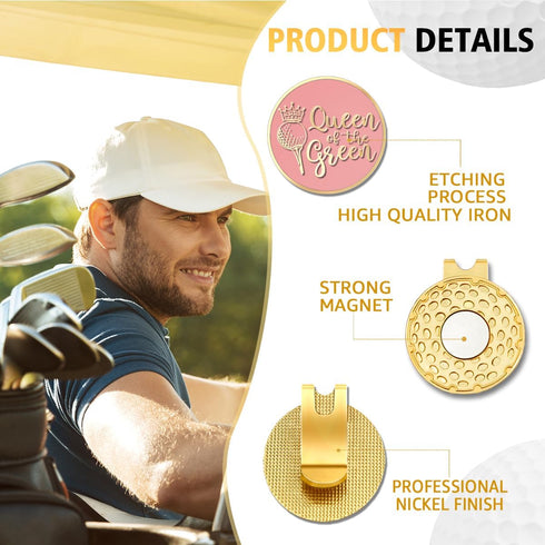 Queen of The Green Pink Gold Golf Ball Marker with Hat Clip, Funny Golf Accessories for Women, Christmas Mother's Day Birthday Gifts for Golf Fan ...